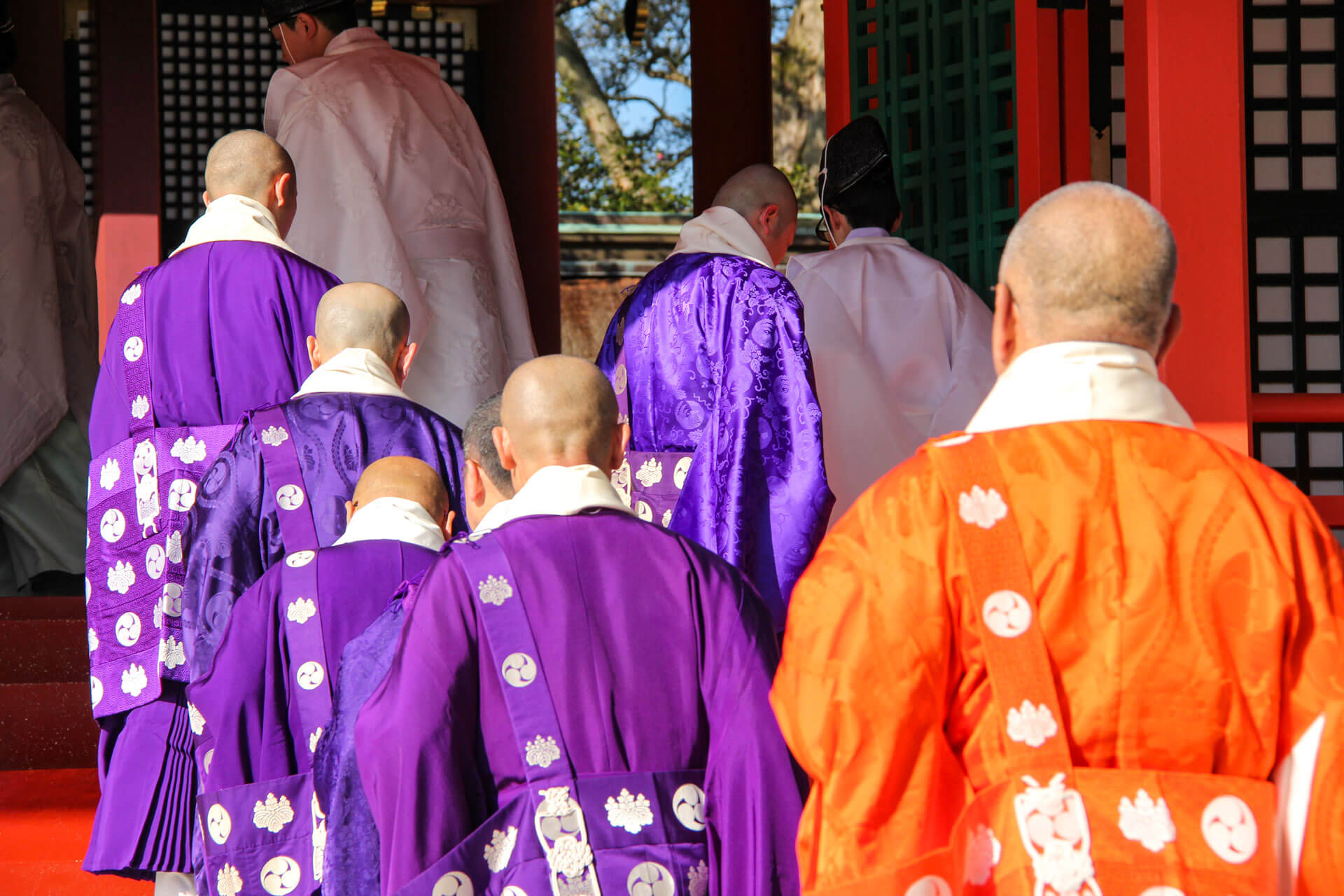 Monks entering a shrine